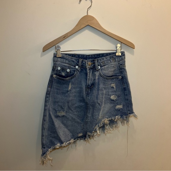 R13 Asymmetrical Distressed Denim Skirt - Picture 2 of 7